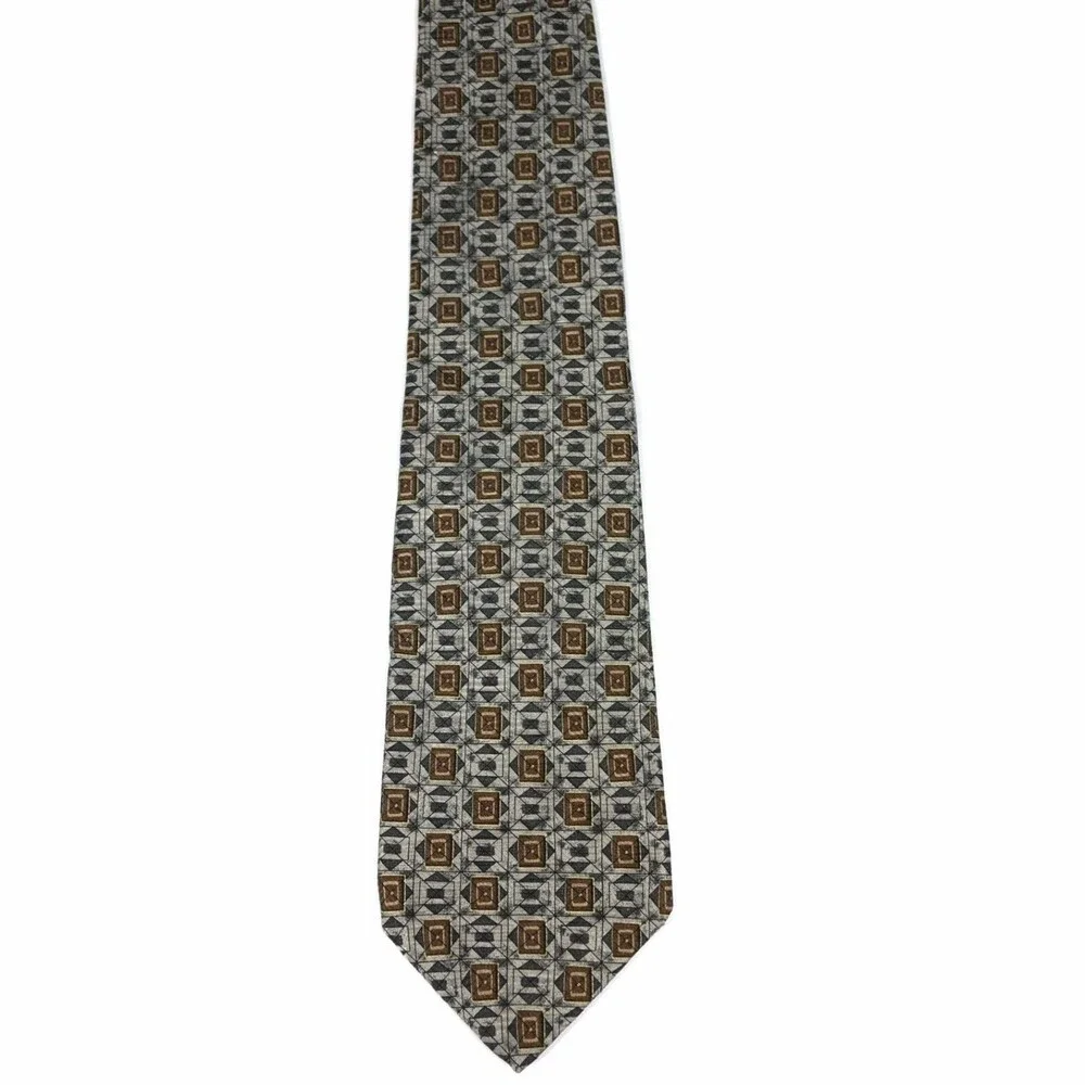 Robert Talbott Studio Men's Silk Hand-sewn Geometric Necktie Gray Tan Tie 57